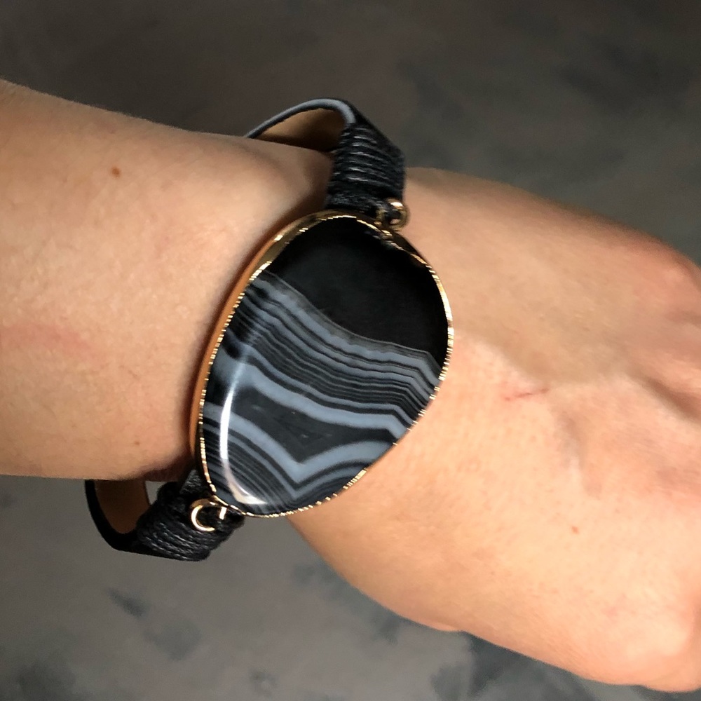 NWT Black Lace Agate + Leather magnetic Bracelet - Picture 3 of 6